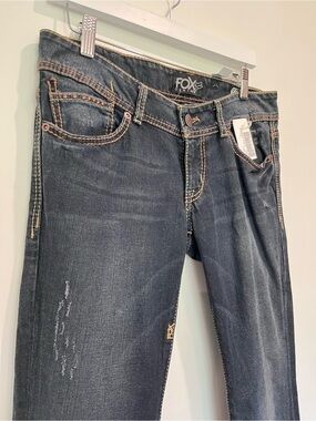 Deadstock Y2K Fox "Smoothin" Low-Rise Bootcut Blue Jeans Contrast Stitching